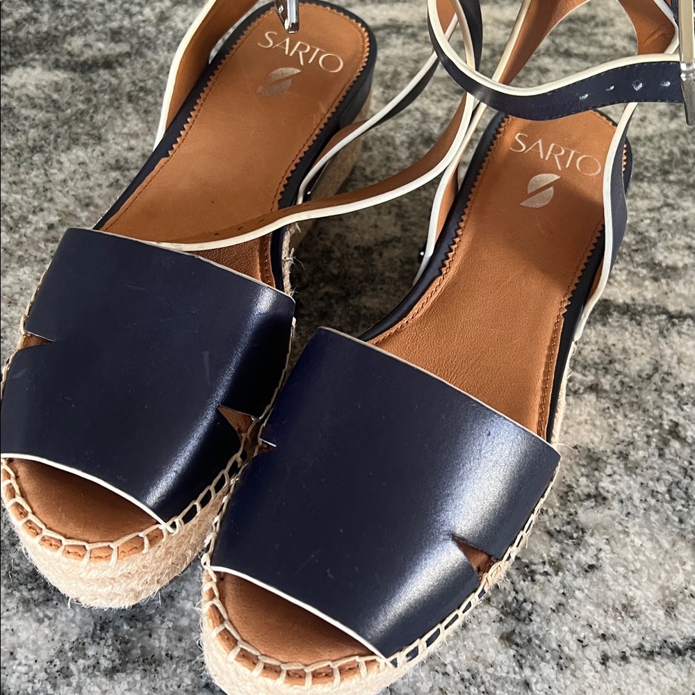 Sarto by Franco Sarto Lexie Platform Espadrille Sandal in Navy Leather SIZE 8 - Picture 2 of 8